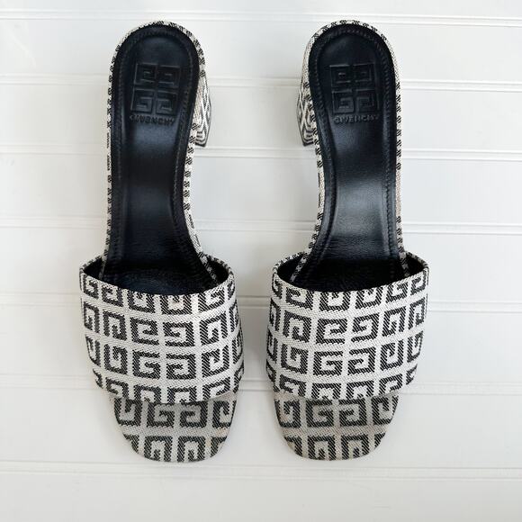 Givenchy 4G Monogram Canvas Slide Mules Black Gray Block Heel Sandals 40 - Picture 9 of 10